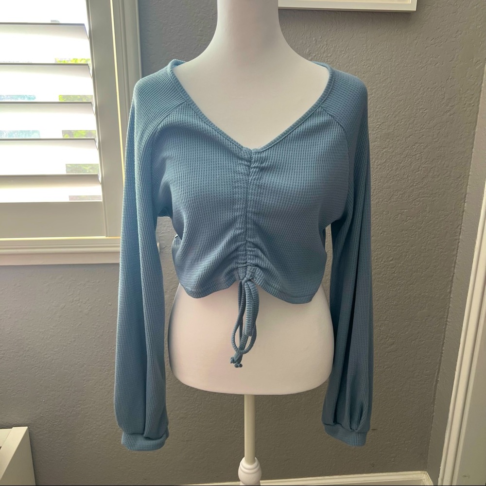 Shein Blue Tie Front Long Sleeve